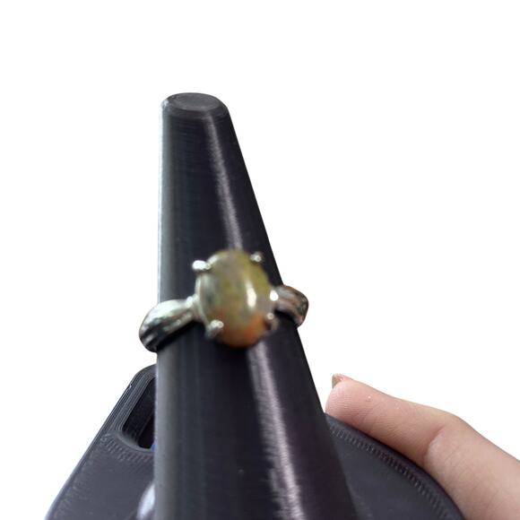 Epidote Brown Green Semi Precious Stone Silver Plated Ring 10.5 - Picture 6 of 7